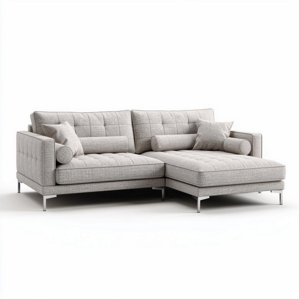 Sectional sofa with modern design in light gray fabric 220 x 90 x 85cm