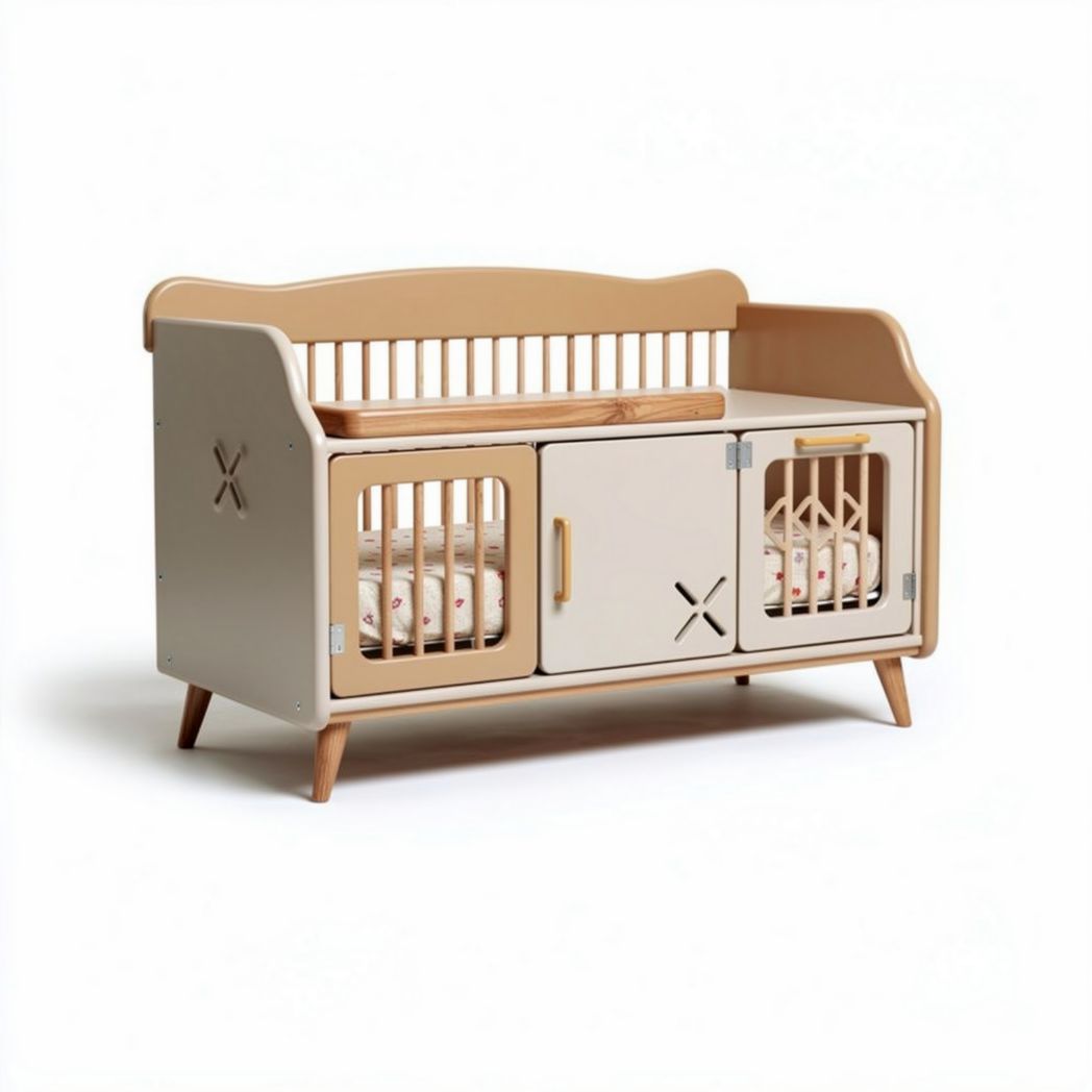 Wooden convertible crib with storage and safety features 120 x 60 x 85cm