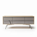 Wooden sideboard with four green doors and tapered legs 150 x 40 x 60cm