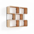 Wall-mounted shelving unit with wooden cube design and black frame 70 x 30 x 60cm