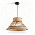 Rattan pendant light fixture with black metal finish and natural color 30 x 30 x 25cm