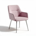 Quilted pink fabric lounge chair with metal legs for modern living spaces