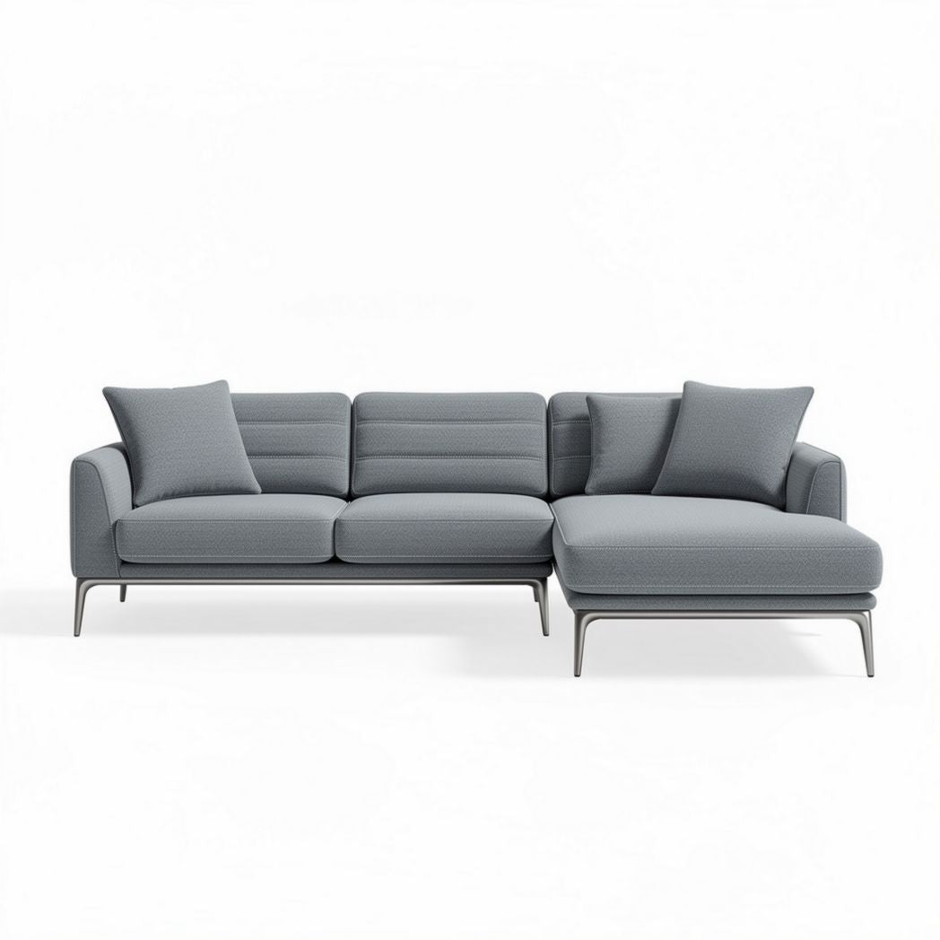 Sectional sofa in light grey fabric 210 x 90 x 75cm with modern design