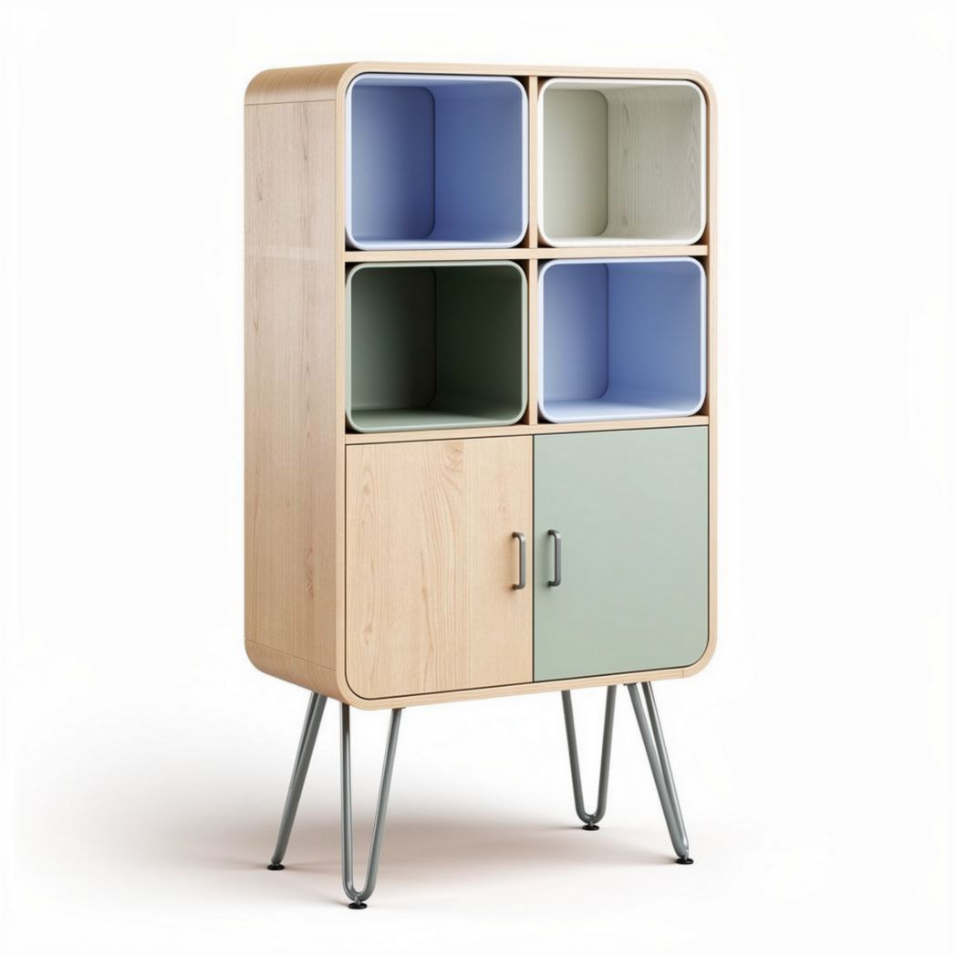 Wooden storage cabinet with six open compartments and two doors 80 x 40 x 120cm